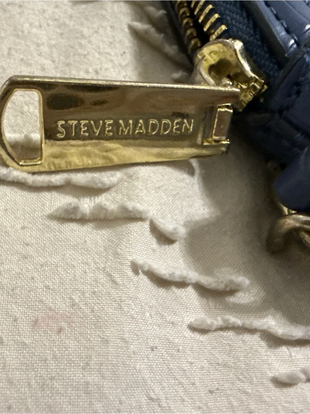 Steve Madden Navy Croc-Embossed Crossbody with Gold Chain Detail
